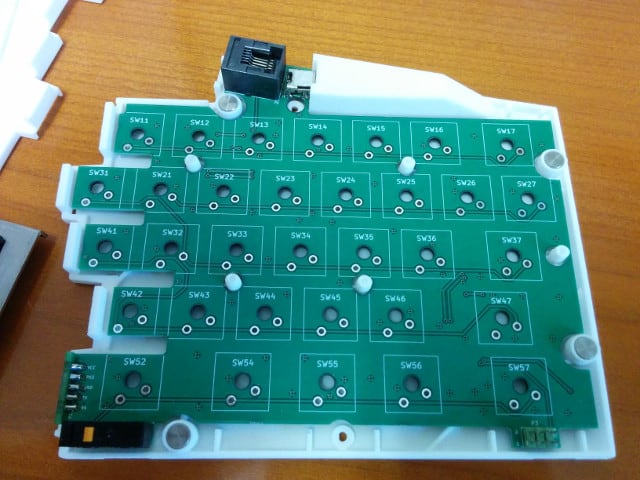 The inside of the semi-assembled right keyboard half